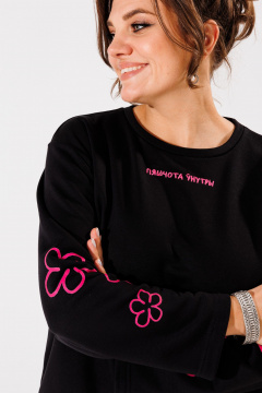 Лонгслив из хлопка с вышивкой и цветочным узором Anelli 1432 черный - фото 3