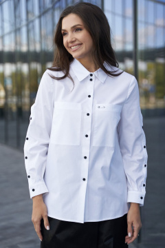 Деловая блузка из хлопка с нагрудными карманами и классическим воротником Andina city 5009 белый - фото 1