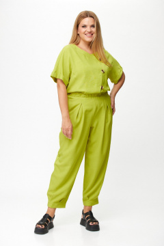 Брюки и жакет летний костюм из льна-вишера Michel chic 1337/1 яблоко - фото 3