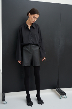 Классическая черная рубашка из хлопка с разрезами ATTIKA А288 черный - фото 1