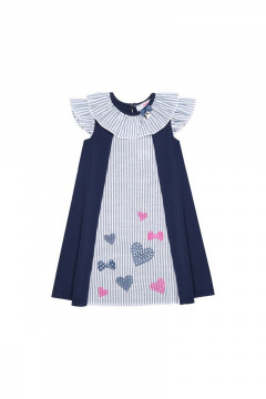 Платье летнее из трикотажа и хлопка, с вышивкой и бантиком Bell Bimbo 180349 т.синий - фото 1