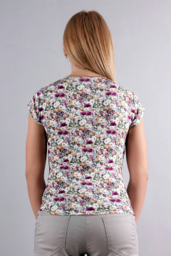 Блуза летучая мышь с декоративной застежкой-кнопками Mita КМ094 полянка - фото 4