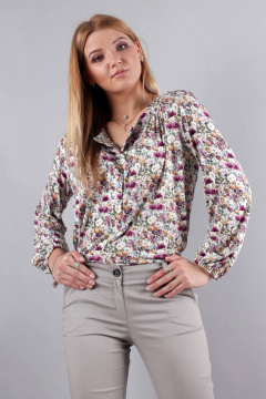 Блуза свободного силуэта на манжете из трикотажа Mita КМ375 полянка - фото 1