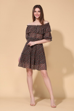 Платье шифоновое с воланом и драпировкой по талии DOGGI 3637 - фото 5