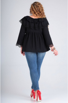 Кружевная свободная блуза с расклешенными рукавами Таир-Гранд 62380 черный - фото 4