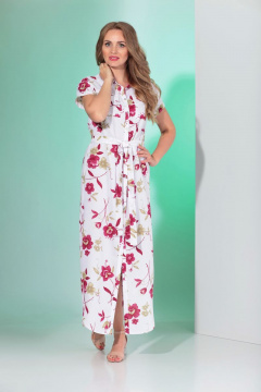 Платье летнее прямого силуэта из льняной ткани с поясом Angelina & Сo 356 - фото 2