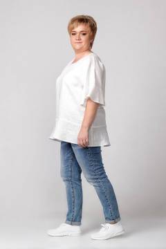 Белая блуза из льна с воланом и спущенным плечом для летних образов Соджи 440 белый - фото 3