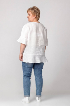 Белая блуза из льна с воланом и спущенным плечом для летних образов Соджи 440 белый - фото 2