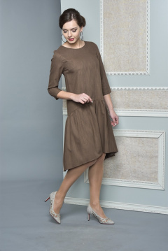 Платье коричневое прямое с воланами и вытачками Lady Style Classic 1306 - фото 3