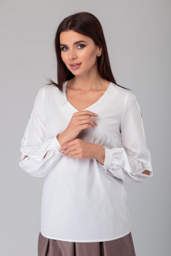 Нежная блуза из хлопка с разрезами и пуговицами Anelli 826 белый - фото 2