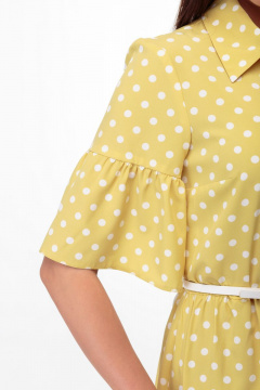 Платье с принтом в горошек и воланами, поясом и отложным воротником Anelli 713 охра - фото 4