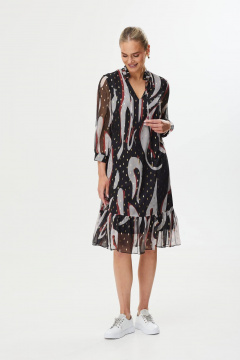 Нарядное мультиколорное платье с воланами и ремнем Твой имидж 1543 серое+цветное - фото 1