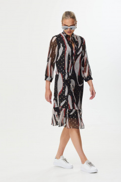 Нарядное мультиколорное платье с воланами и ремнем Твой имидж 1543 серое+цветное - фото 4