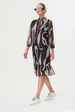 Нарядное мультиколорное платье с воланами и ремнем Твой имидж 1543 серое+цветное - фото 3