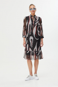 Нарядное мультиколорное платье с воланами и ремнем Твой имидж 1543 серое+цветное - фото 2