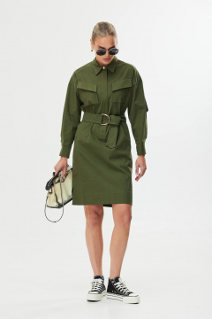 Платье прямое из хлопка с накладными карманами Твой имидж 1560 темно-зеленый - фото 1