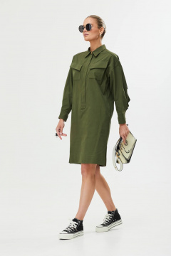 Платье прямое из хлопка с накладными карманами Твой имидж 1560 темно-зеленый - фото 5