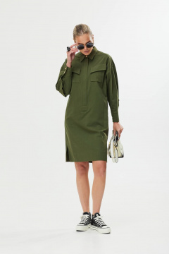 Платье прямое из хлопка с накладными карманами Твой имидж 1560 темно-зеленый - фото 4