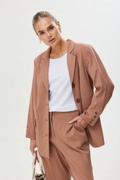 Костюм брючный 2-ка из текстиля с прямыми брюками и жакетом Твой имидж 1606 карамель - фото 5