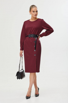 Платье с нагрудными вытачками, разрезом и ремнем Твой имидж 1629 бордо - фото 2