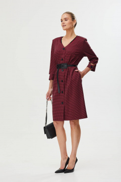 Платье с нагрудными вытачками, разрезом и ремнем Твой имидж 1629 бордо - фото 3