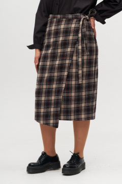 Юбка на запах с асимметричным кроем и поясом Anelli 1310 беж_клетка - фото 1