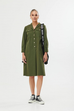 Платье А-силуэта с поясом и воланом Твой имидж 1561 хаки - фото 1