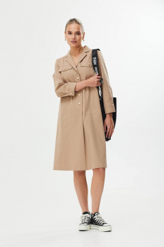Платье А-силуэт с поясом и декоративной пряжкой Твой имидж 1561 бежевый - фото 1