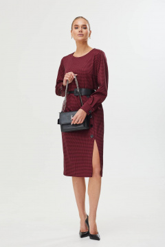 Платье деловое с асимметричной шлицей из текстиля Твой имидж 1626 красный_клетка - фото 3