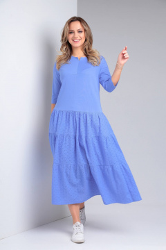 Демисезонное платье в стиле бохо с воланами и шитьем TVIN 7685 голубой - фото 1