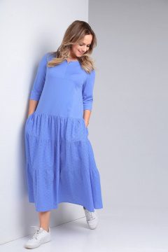 Демисезонное платье в стиле бохо с воланами и шитьем TVIN 7685 голубой - фото 3