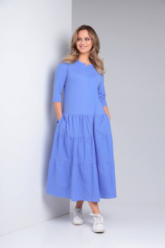 Демисезонное платье в стиле бохо с воланами и шитьем TVIN 7685 голубой - фото 2
