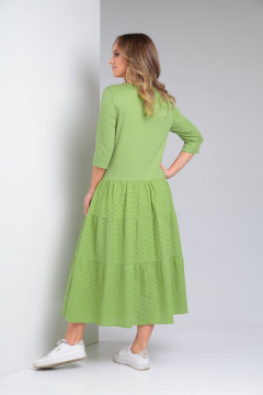 Демисезонное бохо-платье с воланами и укороченным рукавом TVIN 7685 салат - фото 4