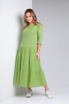 Демисезонное бохо-платье с воланами и укороченным рукавом TVIN 7685 салат - фото 3