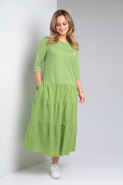 Демисезонное бохо-платье с воланами и укороченным рукавом TVIN 7685 салат - фото 2