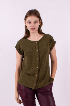 Блуза летняя прямого силуэта с пуговичной планкой Mita ЖМ921 хаки - фото 1
