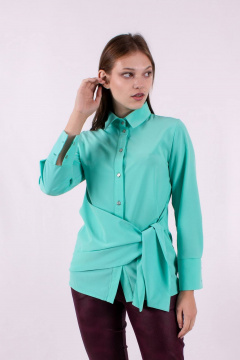 Блуза демисезонная с декоративным бантом и длинным рукавом Mita ЖМ1167 бирюза - фото 2