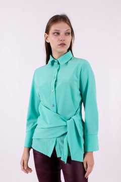 Блуза демисезонная с декоративным бантом и длинным рукавом Mita ЖМ1167 бирюза - фото 1