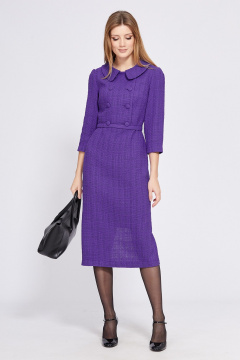 Платье из твида, приталенное, с иным цветом, на ремне EOLA 2551 фиолет - фото 1