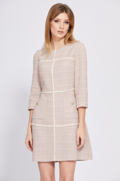 Платье из твида, силуэт Х-образный, с ремнем и карманами EOLA 2554 бежевый - фото 5