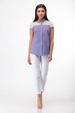 Блуза полуприлегающего силуэта с кружевными кокетками Anelli 398 синий - фото 1