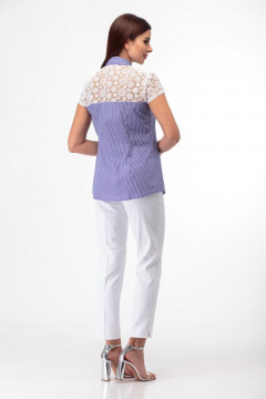 Блуза полуприлегающего силуэта с кружевными кокетками Anelli 398 синий - фото 4