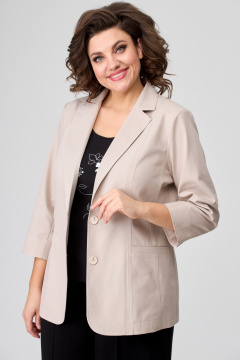 Длинный бежевый жакет из текстиля с рельефами и карманами БелЭльСтиль 203-2 78 22 бежевый_джинс - фото 2