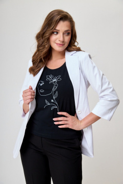 Удлиненный белый жакет из текстиля с рельефами и карманами БелЭльСтиль 203-2 78 22 белый_джинс - фото 3