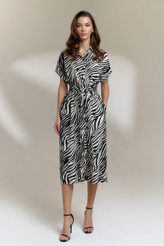 Платье с поясом-завязкой и карманами на боковых швах DILIA 0817 мультидизайн - фото 1