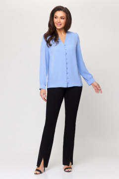 Блуза из текстиля с длинным рукавом и голубым цветом DaLi 3591а голубая - фото 3