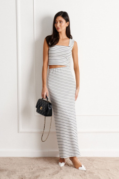 белая юбка из трикотажа с полосой, прилегающего кроя ANNETE A1140 - фото 2