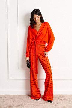 оранжевые трикотажные брюки с принтом, прямой крой, удобные ANNETE A1161 - фото 2