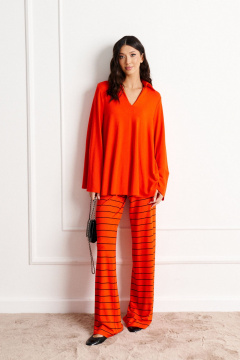 оранжевые трикотажные брюки с принтом, прямой крой, удобные ANNETE A1161 - фото 1