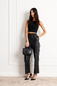 Брюки в стиле экокожа с карманами и резинкой ANNETE A1170 - фото 5